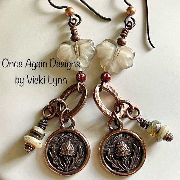 Hand Crafted Jewelry - ARTISAN Earrings - “Thistle While You Work” in Copper